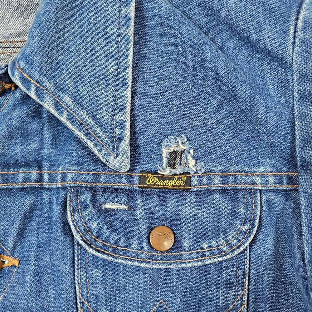 Vintage Wrangler Jacket Mens Small 126NV No Fault Denim Jean 1970s Distress USA - Picture 3 of 12